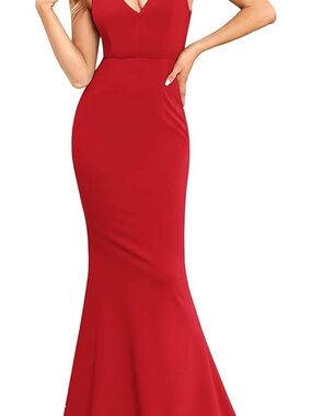 Elegant Red V-Neck Mermaid Prom Dress